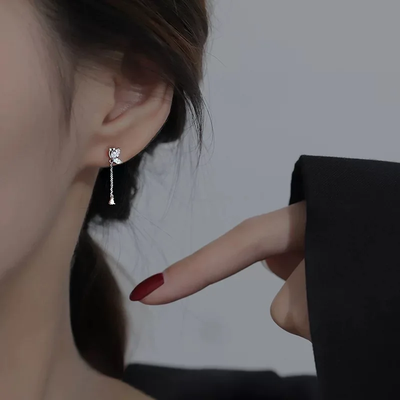 

Real 925 Sterling Silver 1.3cm Tassel Zircon Butterfly Stud Earrings for Women Gemstone Fine Jewelry Ear Bones Accessories
