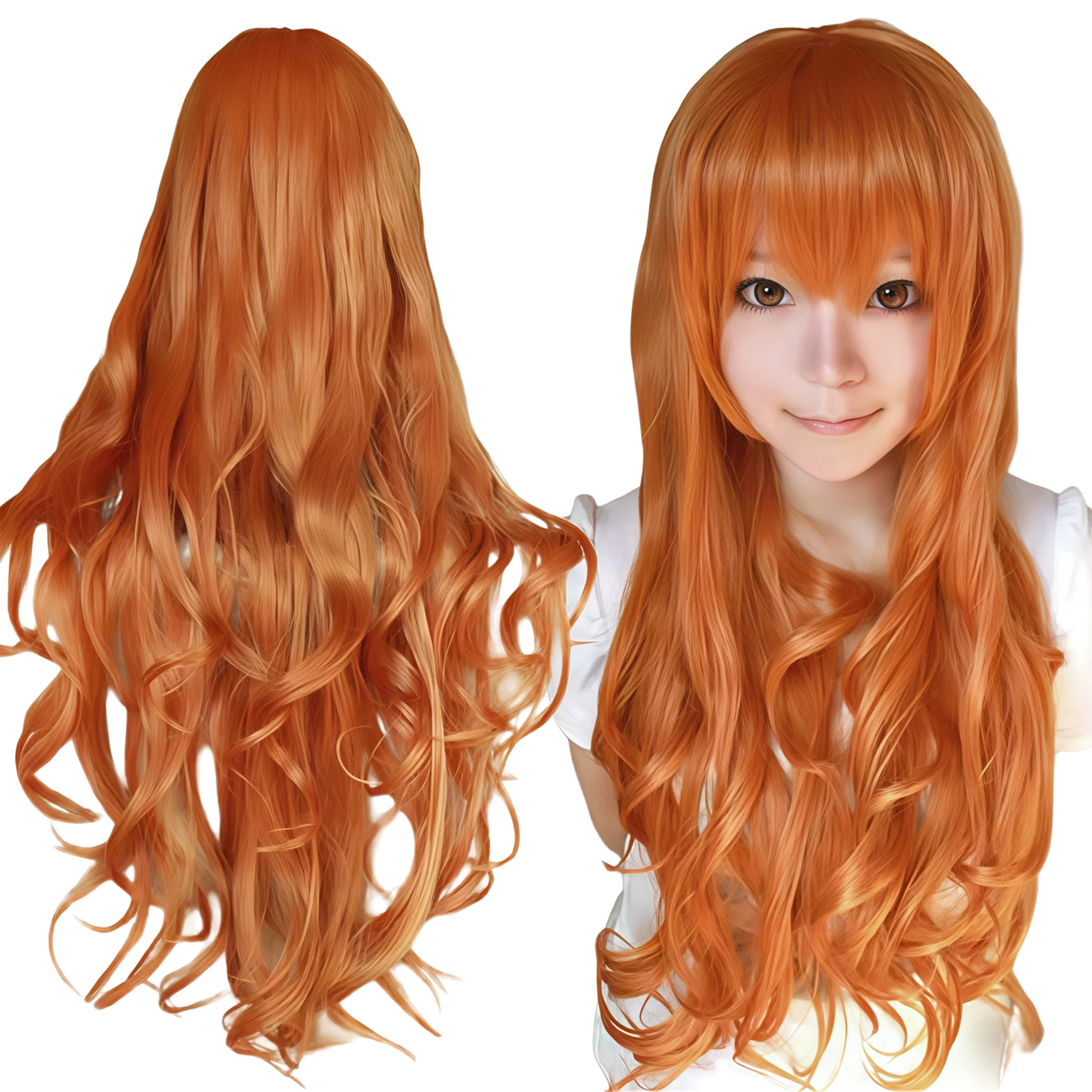 Synthetic Hair Vibrant Orange Lolita Cosplay Wig Curly Asuna Yuuki Anime Wigs Orihime Inoue Halloween Costume Wig for Girl