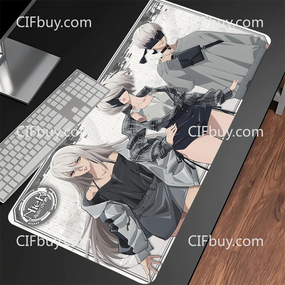 NieR Automata 2B Gaming Mouse Pad, XXL 90x40cm HD Print Non‑Slip Rubber Desk Mat for PC Keyboard Gamer