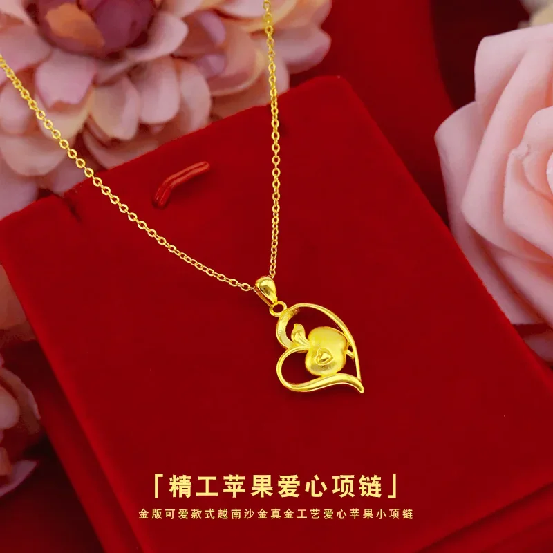 Japanese and Korean Fashion 9999 24K Real Gold Women's Love Necklace Love Apple Necklace Women