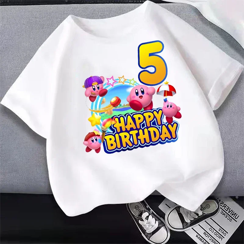 Summer Cartoon Kirby round Neck T-Shirt for Teenager Cute Anime Outwear Party Birthday Number Print Tee Shirt
