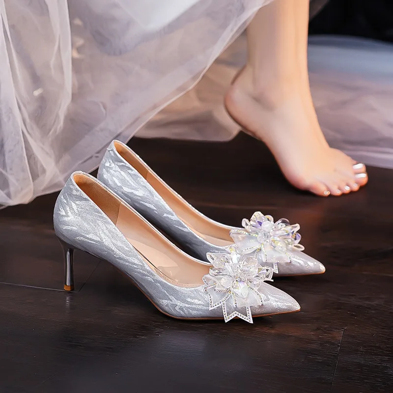 

New Spring Wedding Shoes for Women, Xiuhe Wedding Dress, Two Wear Bridal Shoes, Not Tired Feet, Crystal High Heels