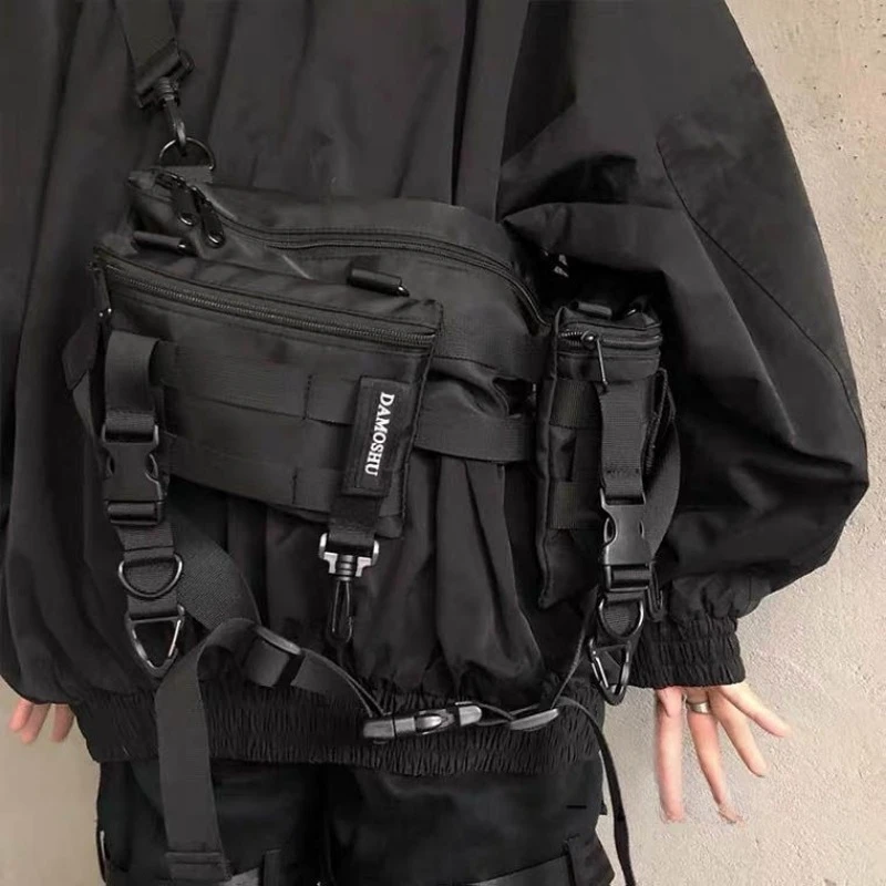 التكتيكية Techwear الهيب هوب انفصال مجتمعة الخصر حقيبة الرجال النساء متعددة الوظائف Crossbody حقيبة صدر للرجال الشارع حزمة مراوح عادية