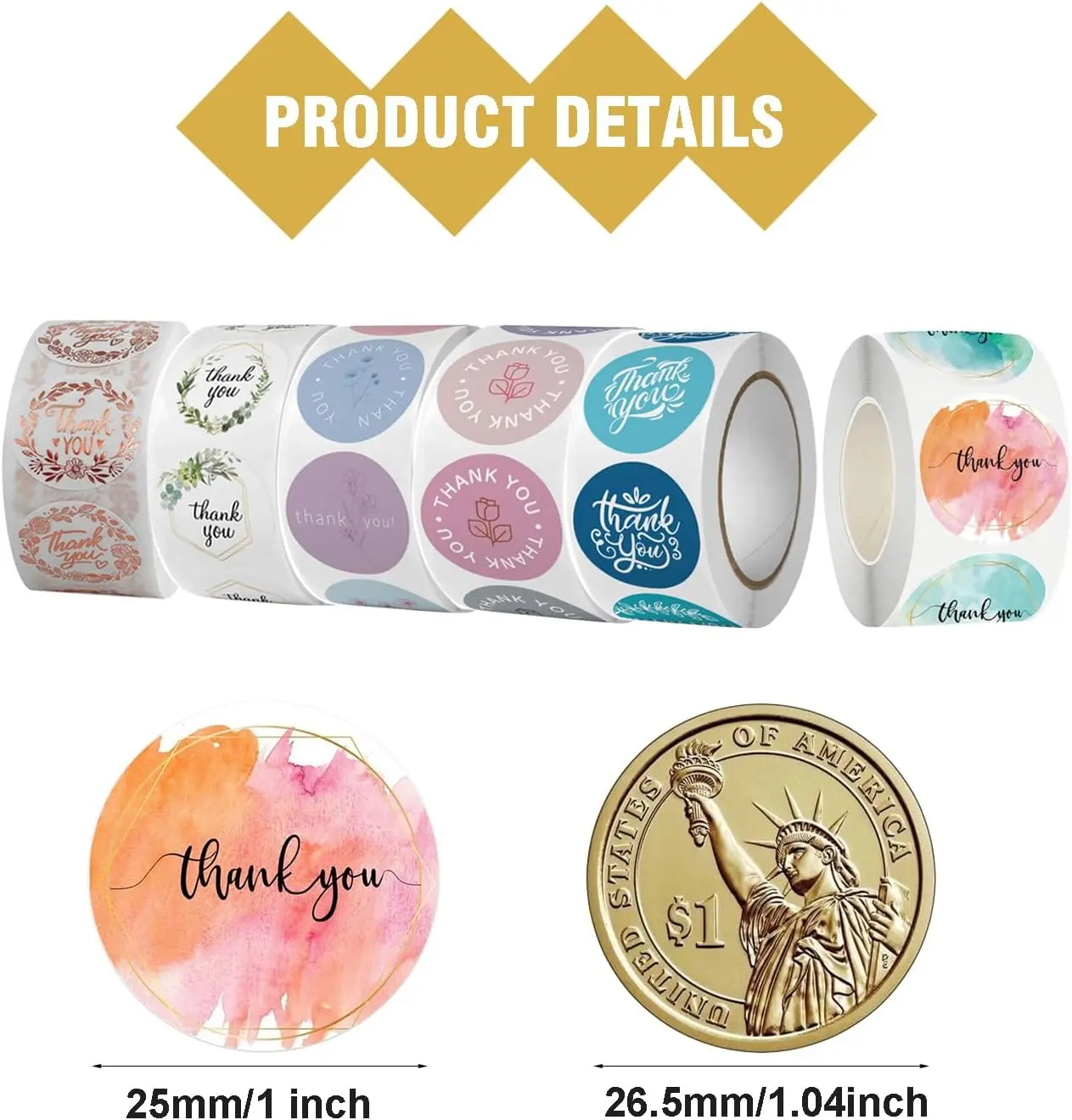 500-3000Pcs 1Inch Thank You Stickers Roll Floral Watercolor Round Label for Small Business Gift Envelope Sealing Packaging Decor