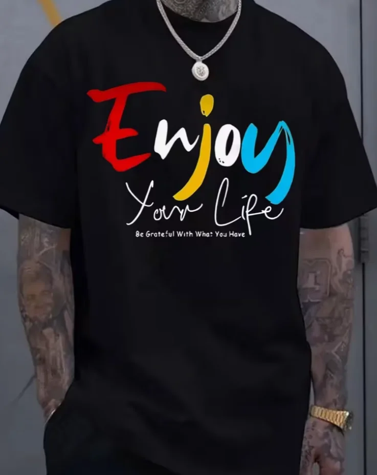 Men's Trendy Crew Neck T-shirt Versatile Short-sleeved Travel Summer Beach Running Training Export Style Shirt of The Year