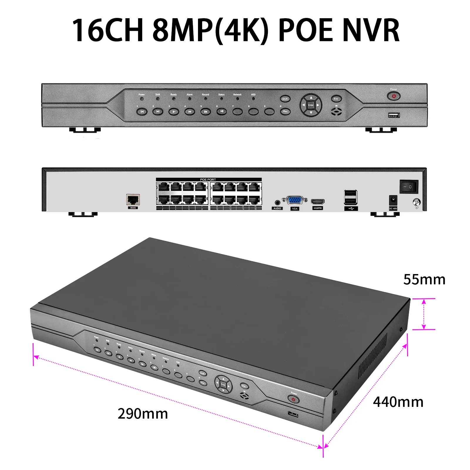 Gadinan Outdoor 4K 8MP Camera System Color Night Vision CCTV Video Surveillance Kit 4MP PoE Face Detection 16CH NVR Set XMEye