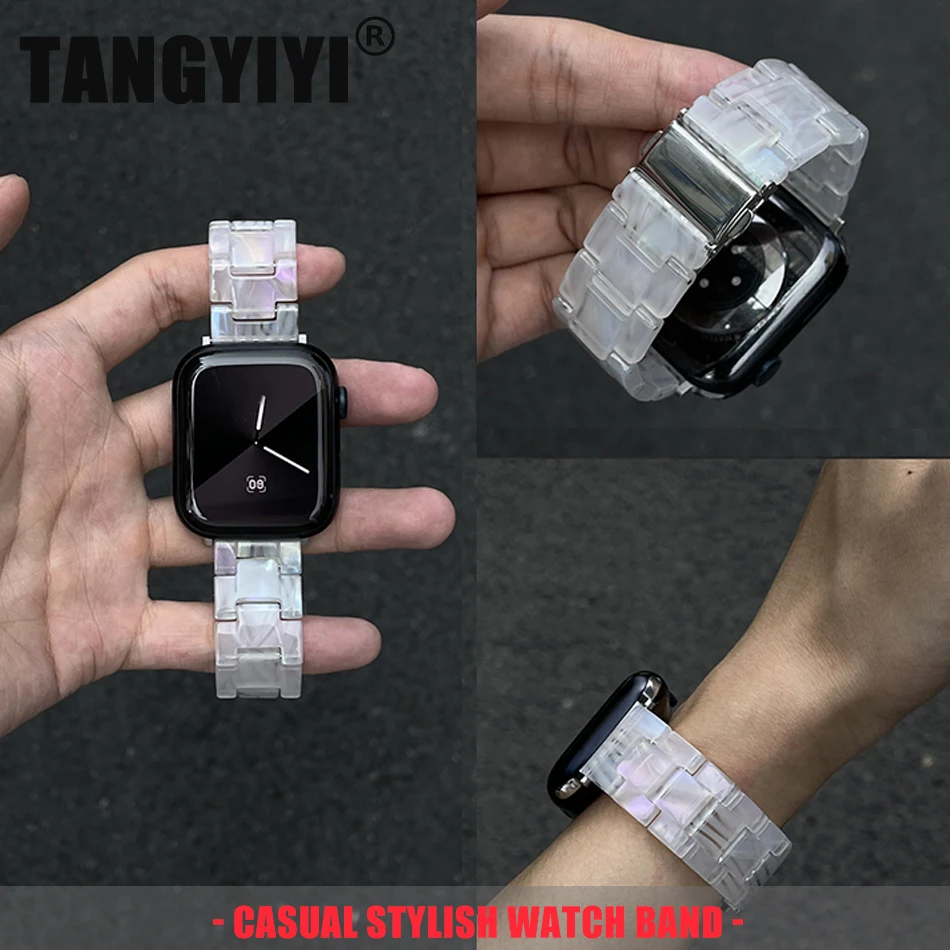 

Флуоресцентный белый ремешок из полимерной смолы для Apple Watch Series S11/10/9/8/7/6/5/SE/Ultra 2, ремешок для iWatch 49/46/45/44/42/41/40/38 мм