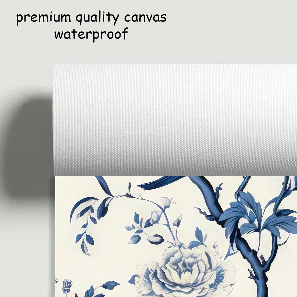 3 Pcs/Set, Unframed Canvas Print Painting Poster, Chinese Style, Blue, Bird, Tree Branch, Flower Room Home Decor Stuff, Wall Art