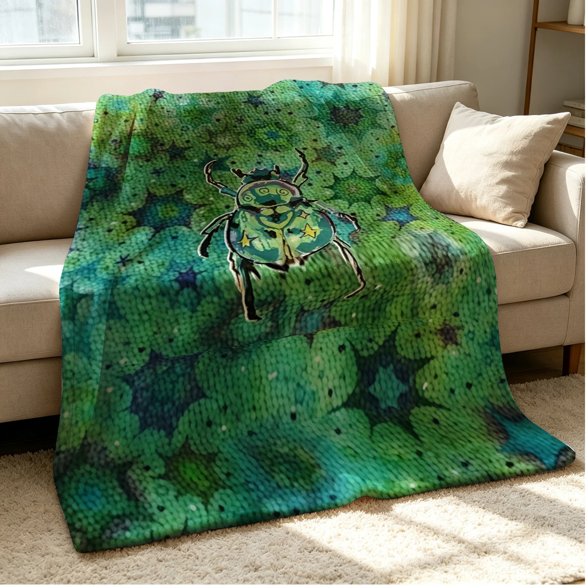 Beetle Glow Flannel Blanket Warm Soft Halloween Christmas Couch Warm Cozy Decorative Decor Gift for All Season
