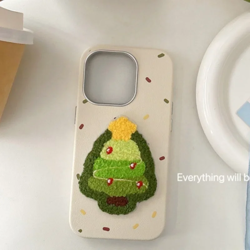 Christmas Tree Suitable for Apple 16 Promax IPhone 15 New Edition 12 Autumn/Winter 16 Pro Korean Ins Embroidered Phone Case