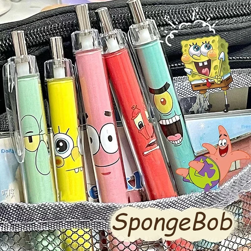 1/5pcs SpongeBob Patrick Star Press Gel Pen Writing Stationery 0.5mm Black Refill Student Ballpoint Pens Office School Supplies