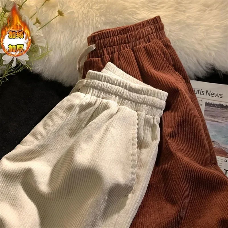 High Quality Corduroy Straight Trousers Women Autumn Winter Oversize 6XL Wide-leg Pants Fleece Thicken Warm Casual Pants Female