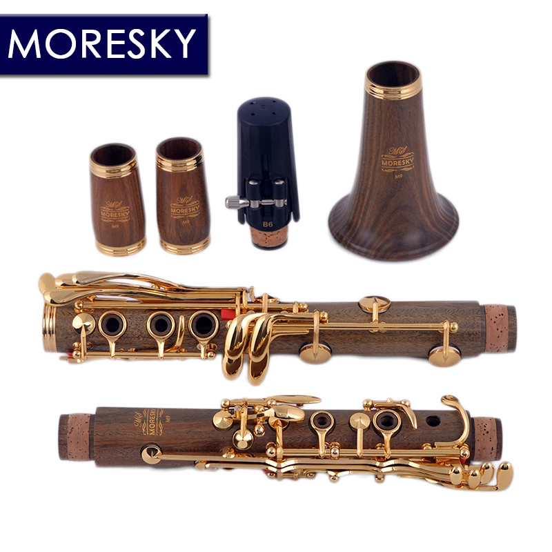 MORESKY Guatamalense/Cocobolo Wood Professional Clarinet Bb Gold Plated 18 Keys Sib Klarnet Clarinete M9