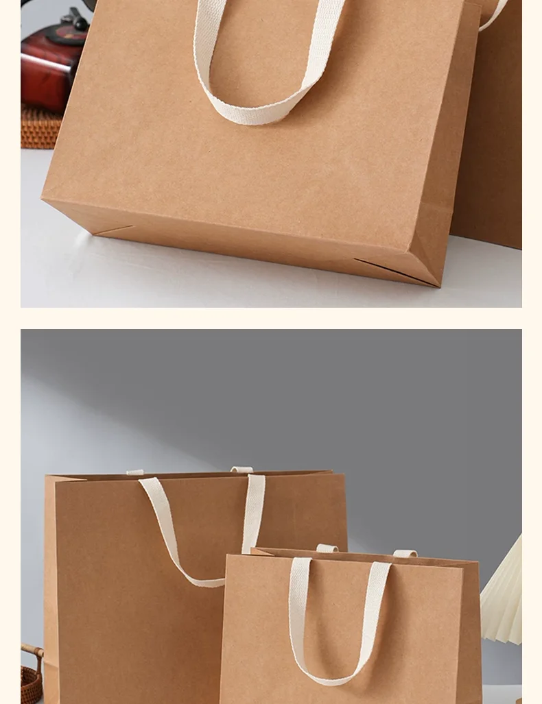 10 Stück Kraftpapiertüten für hochwertige Bekleidungsgeschäfte, Handtaschen für Verpackungen, Geschenk- und Einkaufstaschen, unterstützt individuelles Logo. – Detail 7