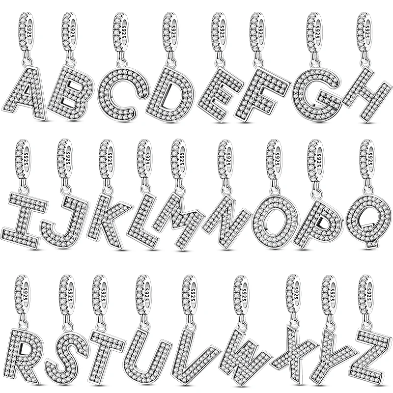 New 925 Sterling Silver Charms Beads 26 Letters A-Z Alphabet Pendants Beads For Women Fit Original Bracelet DIY Jewelry Making