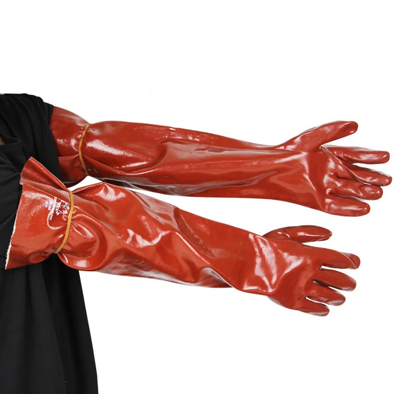 Durable Long Kitchen Clean Tools Waterproof For Washing  Acid and Alkali Resistant Black Industrial Rubber Gloves