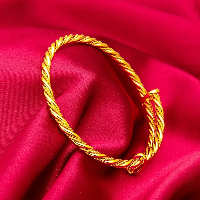 

9999 24K genuine gold bracelet high-end twist pull women's ancient Fried Dough Twists gold jewelry women's gold bracelet