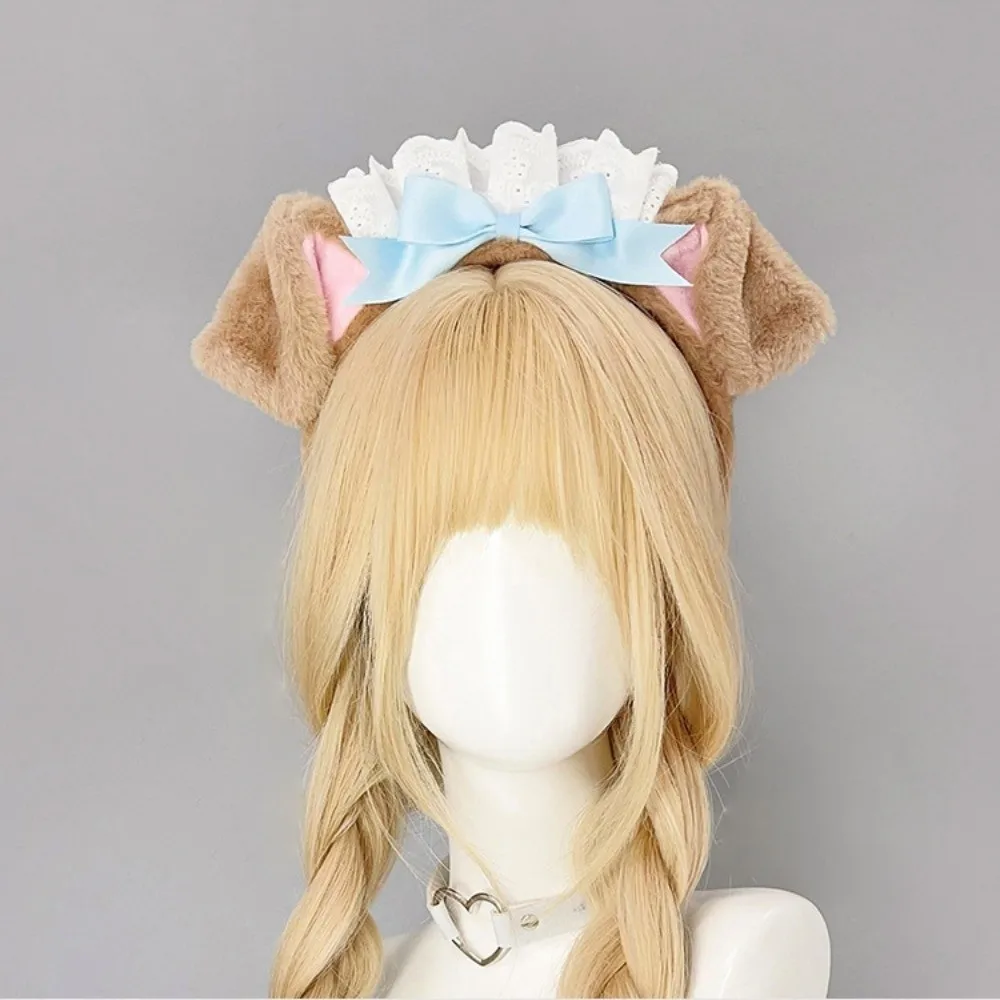 Bonito lolita cão orelha bandana fofo chef boné faixa de cabelo laço arco cosplay cabeça argola festa de férias