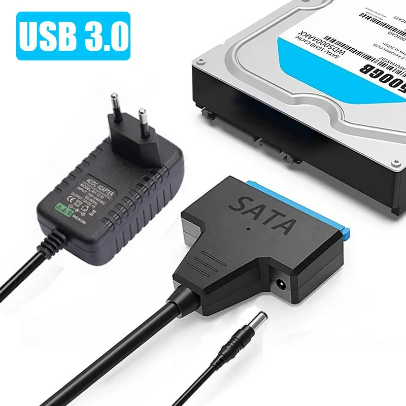 Cable adaptador USB 3.0 a SATA 3 de 2.5" y 3.5" para convertir discos duros externos Samsung, Seagate, WD HDD y SSD de 2.5 y 3.5 pulgadas.