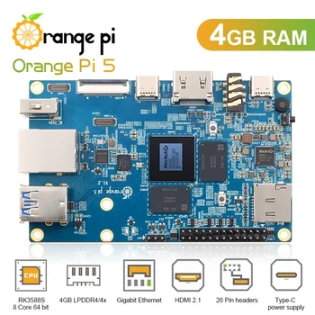 Orange Pi 5 4GB RK3588S,PCIE module external WiFi+BT,SSD Gigabit Ethernet single board computer,run Android Debian OS