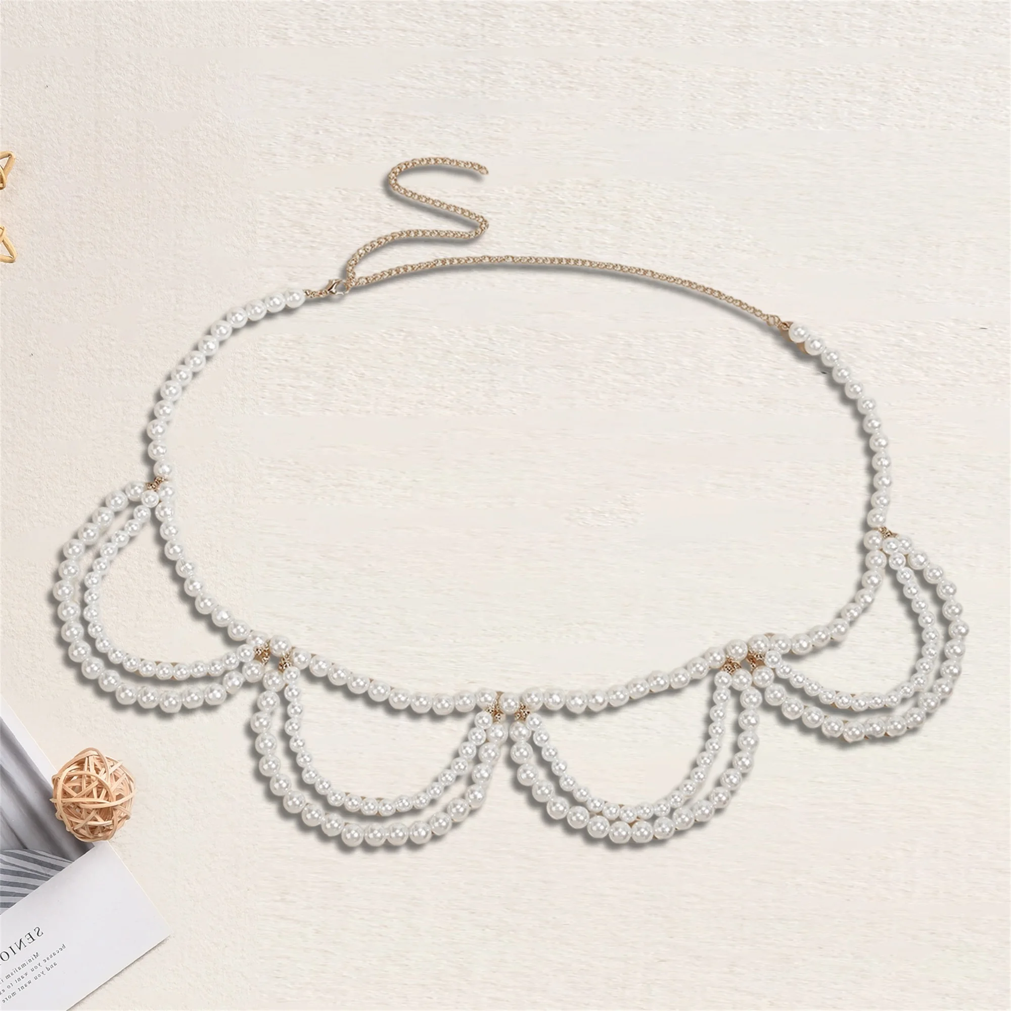 Cintura da donna con strass in cristallo, perline in vita a strati, cintura con fiori in metallo, gioielli, elegante decorazione a catena per il corpo