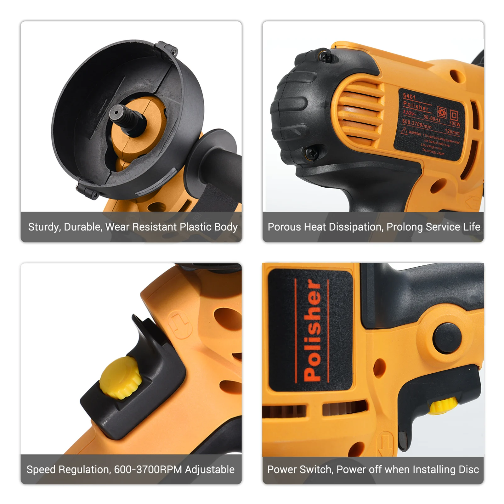 5-inch Electric Car Polisher Kit 700W Auto Car Buffer 600-3700RPM Variable Polishing Machine with Auxiliary Handle Sponge Wool