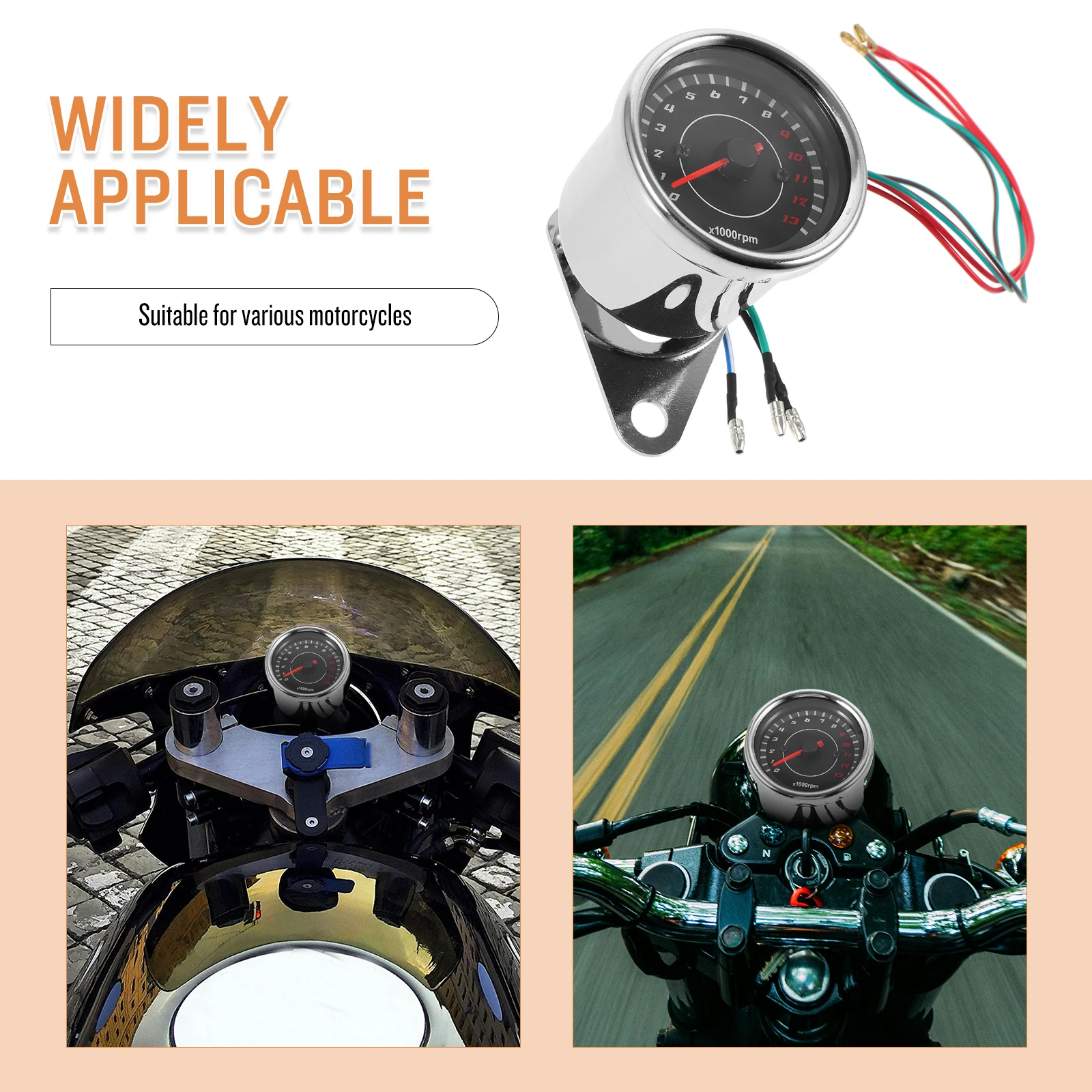 

Vintage Style Motorcycle Speedometer Motorbike Tachometer Gauge Universal Precise Display Modified Part Durable Easy Install
