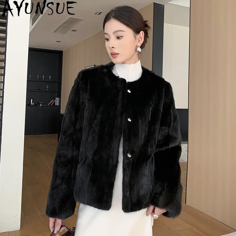 

AYUNSUE 100% Mink Fur Coat Women Clothes Luxury Real Fur Coats for Woman New in Outerwears Winter Jacket Шуба Женская 2025