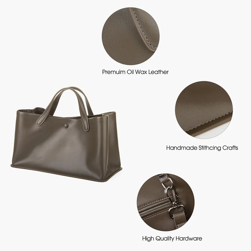 Donna-in Genuine Leather Handbag Split Cowhide Casual Tote Bag for Women Large Capacity Commute Top Handle Bags