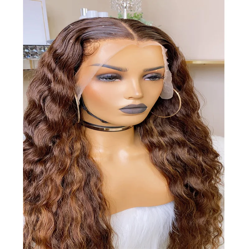 

Preplucked Soft Long 26 Inch 180% Density Glueless brown color Kinky Curly Lace Front Wig Fiber For Black Women With Baby Hair