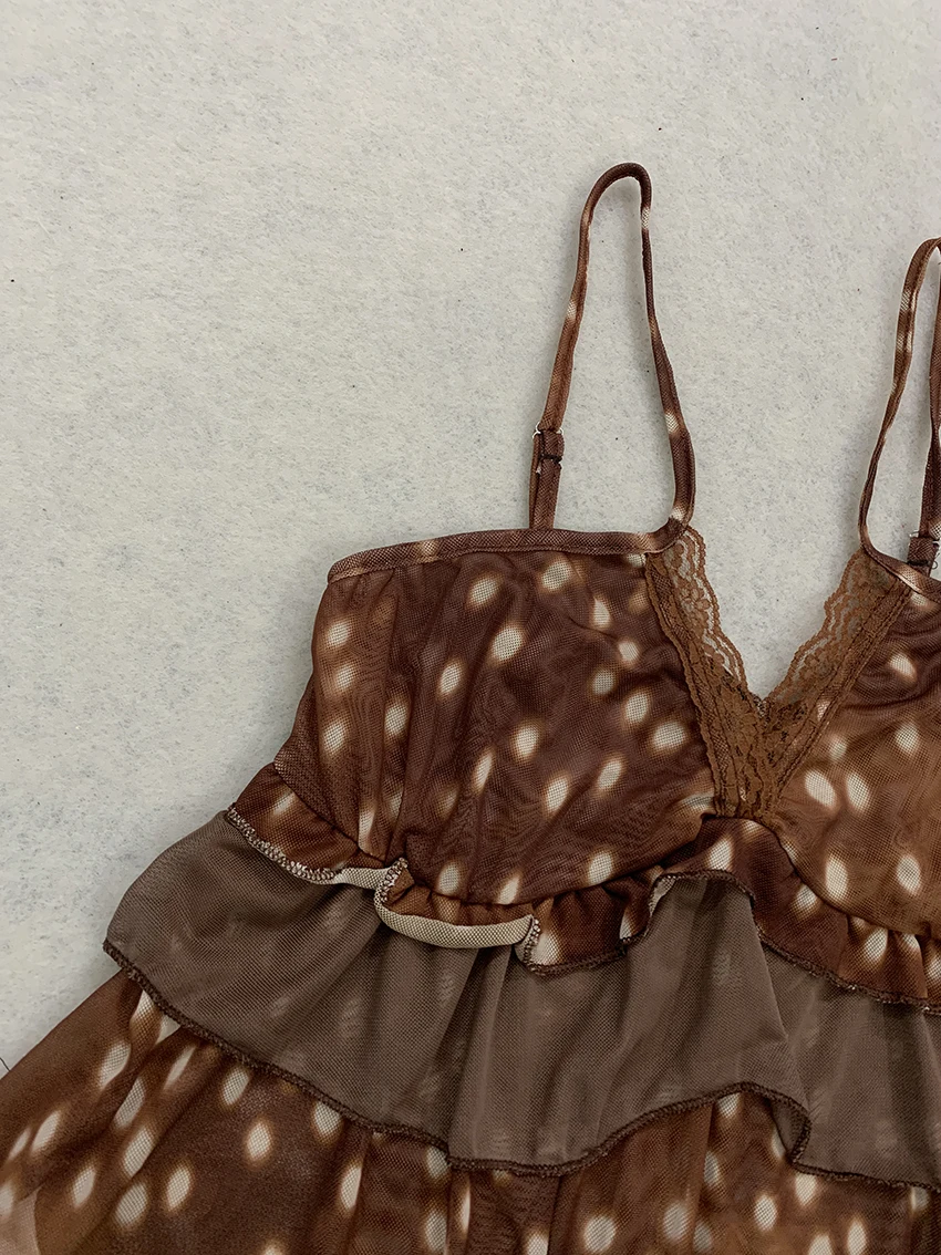 Modische Sexy Schlanke Pure Desire Damen-Weste Y2K Amerikanischer Retro-Leopardenprint Trägerhemd mit V-Ausschnitt und Doppellagiger Rüschenkante – Detail 22