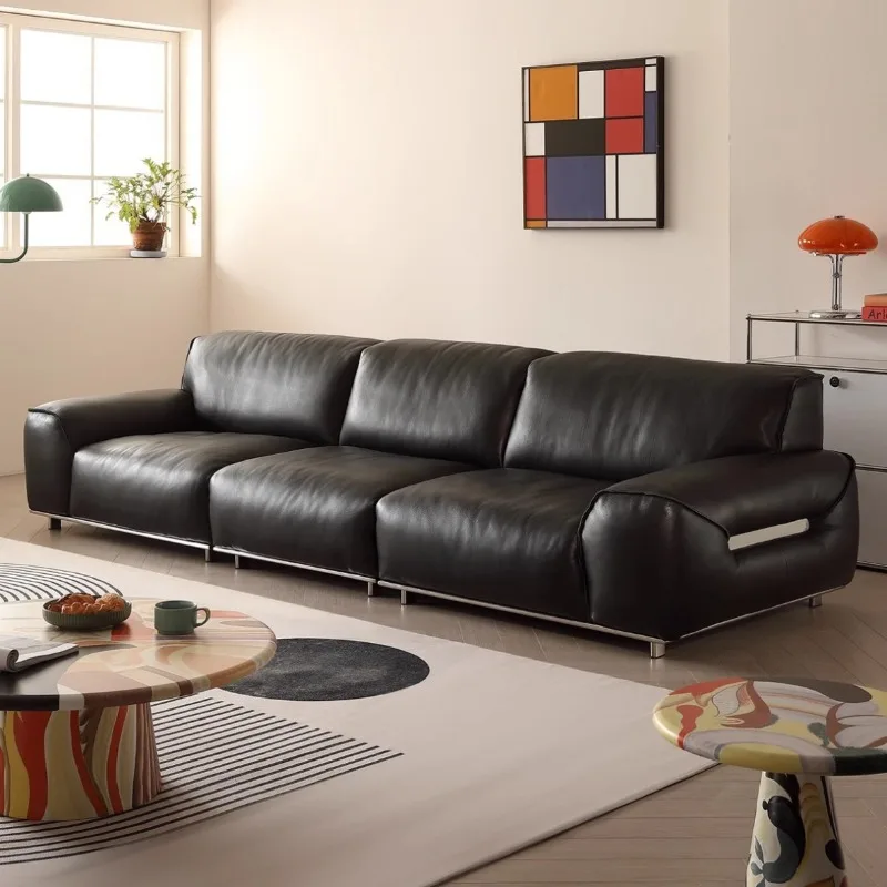 Italian minimalist light luxury high-end time-added silver looking up at Yashima bison all-green bison black sofa