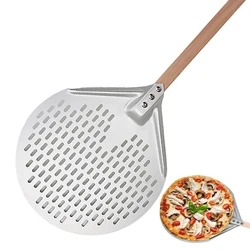 12/14 Inch Round Pizza Turning Peel Hard Anodized Aluminum Perforated Pizza Paddle with Wood Handle Homemade Oven Pizza Shovel