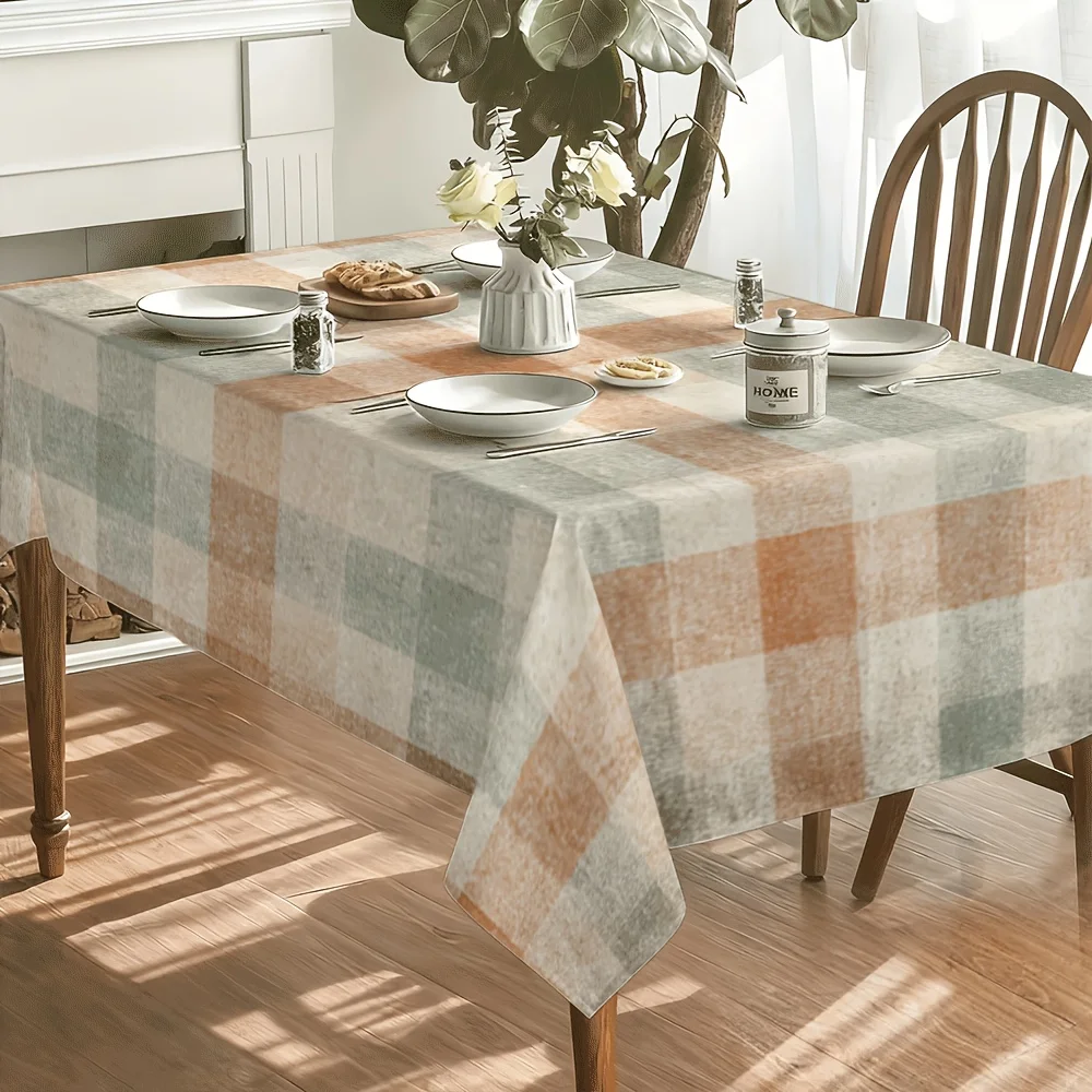 2D Flat Tablecloth - 1 piece - Soft, fashionable and beautiful - Brownish green check pattern