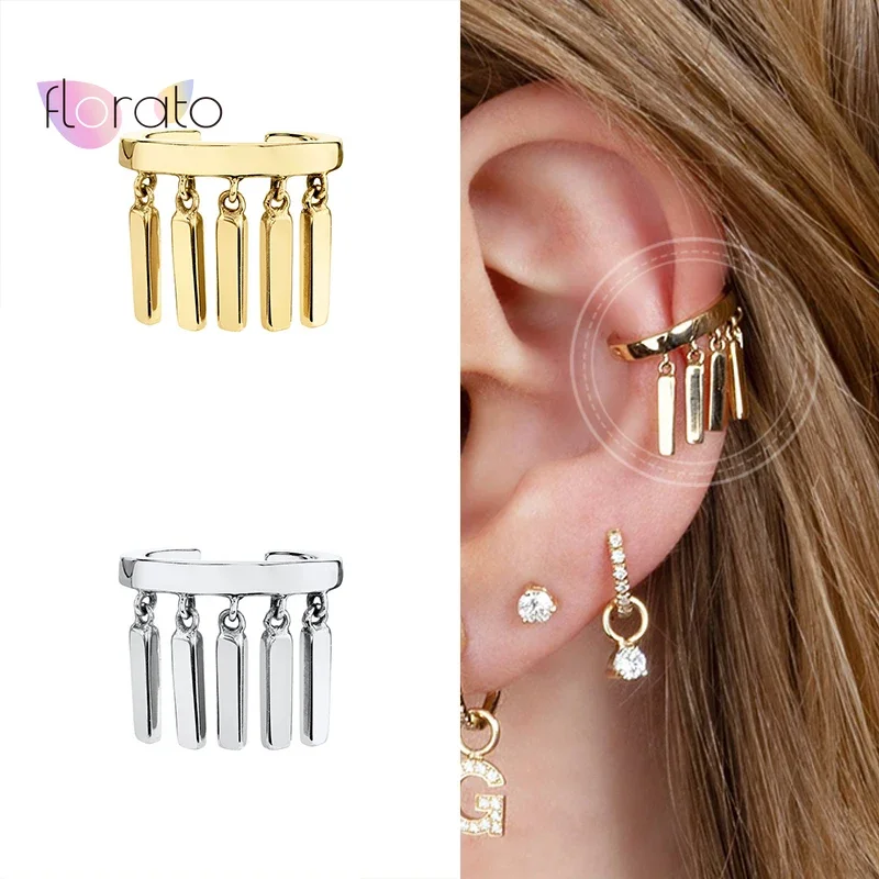 Plated 24K Gold/925 Silver Tassel Clip Earrings For Women Without Piercing Cartilage Earring C Shaped Ear Cuff Jewelry