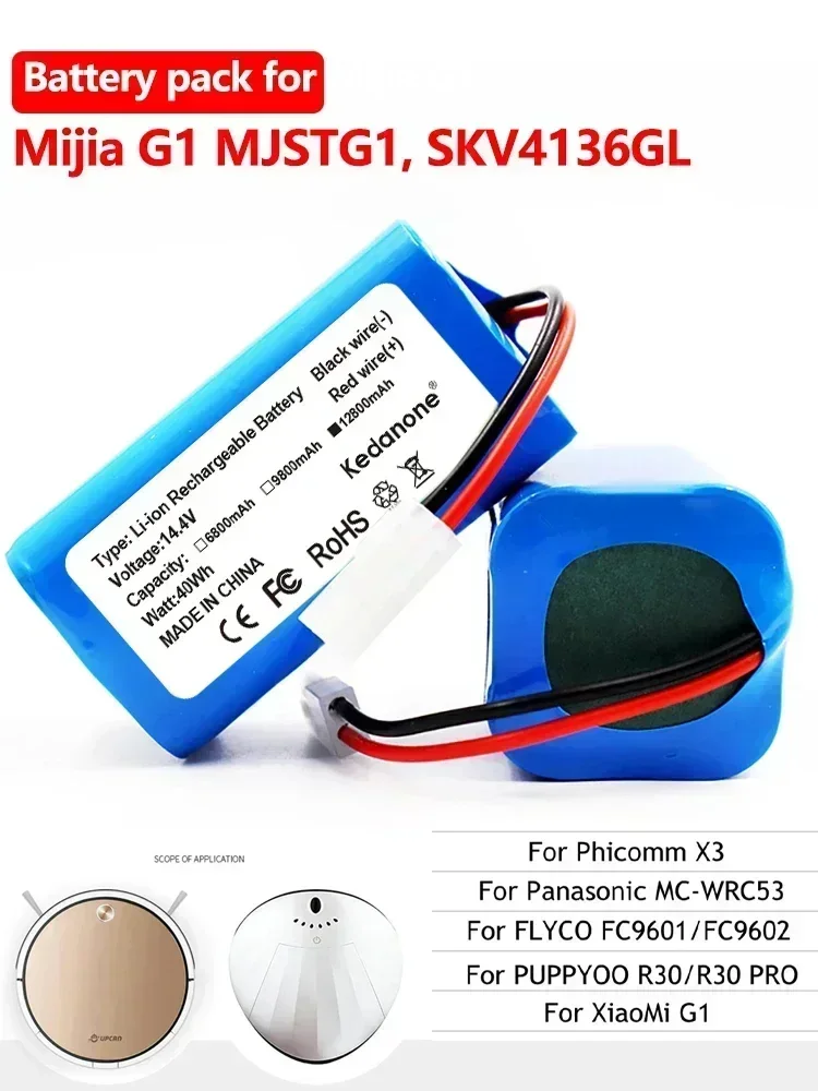 14.8V 12800mAh 18650 Rechargeable Battery for Xiaomi Mi Robot Vacuum-mop Essential (MJSTG1) Robot Vacuum 14.4V xiaomi g1 battery