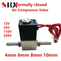 Compressor Valve 1/4'' Normally Closed Pneumatic Aluminum Solenoid Valves 12V 24V 220V 110V Voltage for Air Water Oil 8mm Pipe