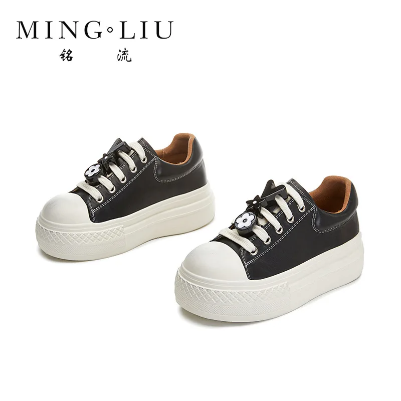 

Foam Bottom First Layer Cowhide Little White Shoes Women's Spring New Thick-soled Heightening Board Big Head Old Sneakers