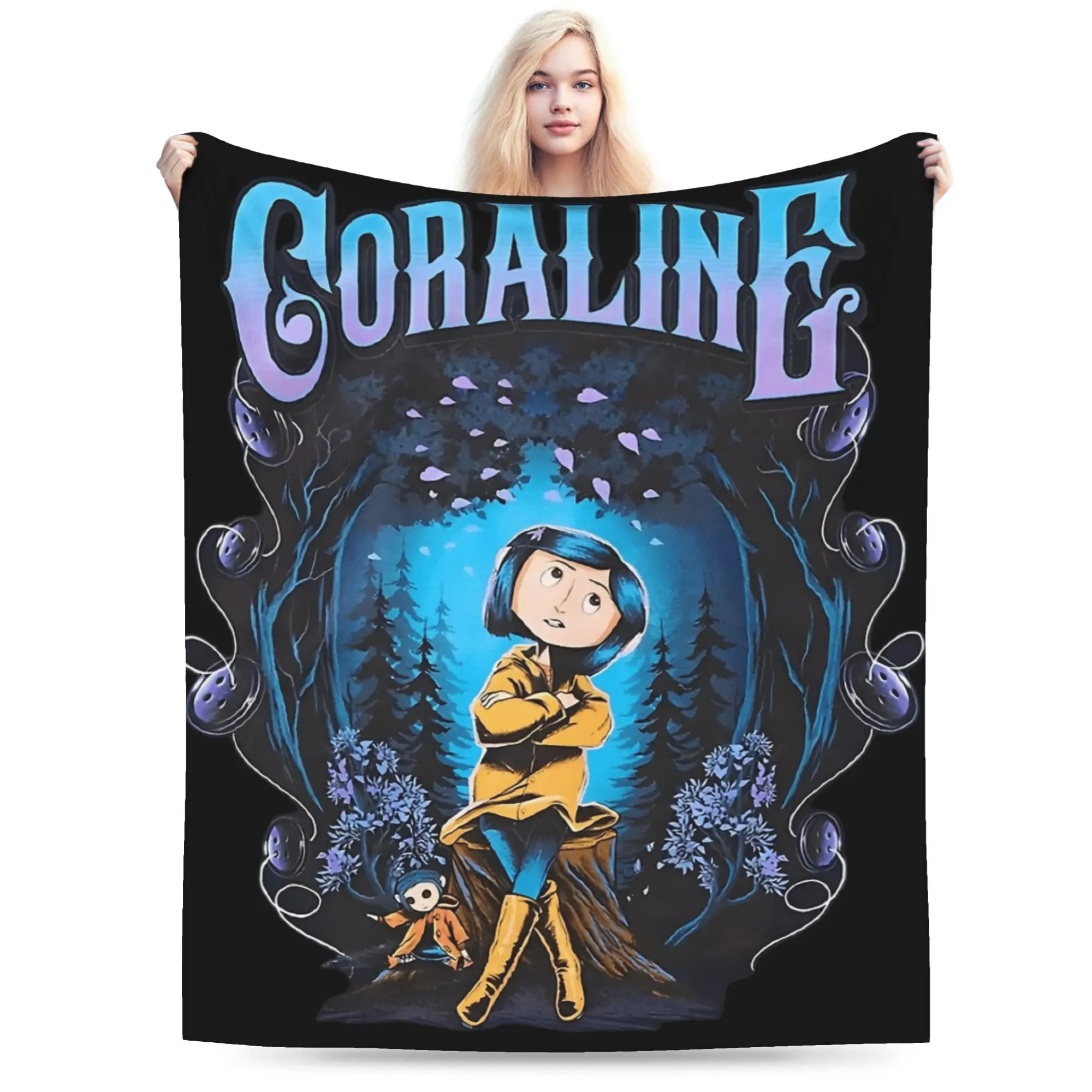 

Horror Movie 90s Halloween Cartoon Coraline Blanket Flannel Winter Breathable Thin Throw Blankets for Bedding Car Rug Piece
