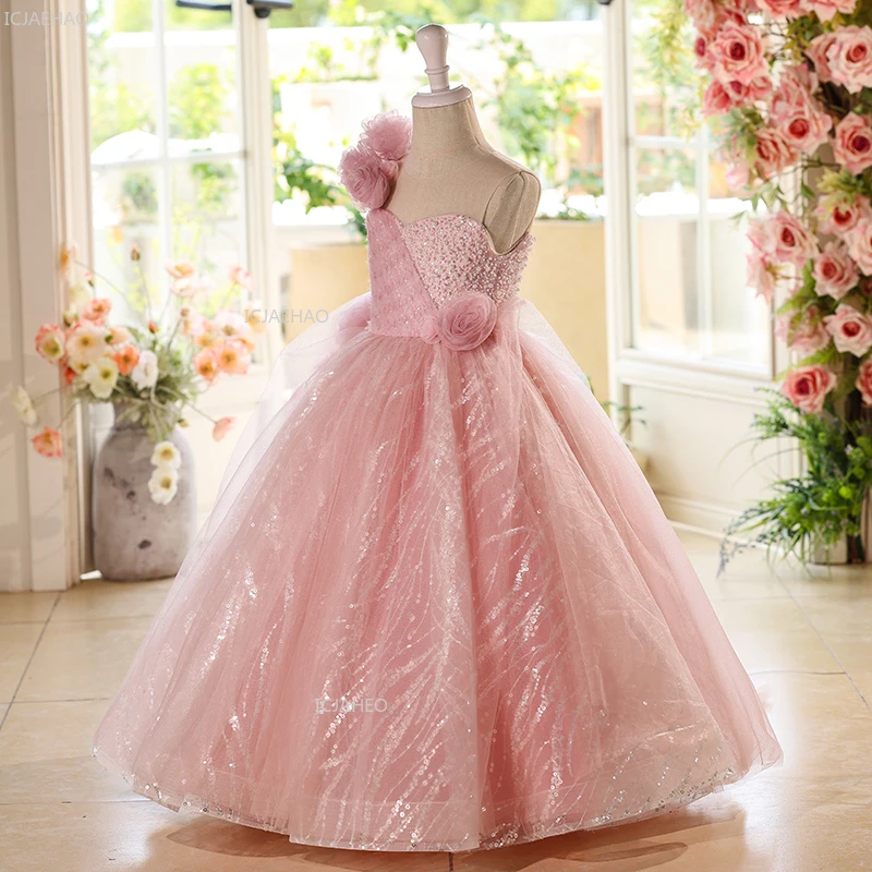 Girls Birthday Party Dress Evening Gown for Piano Performance Host KidsBall Gown Pink Costume Pageant Formal Wear Princess