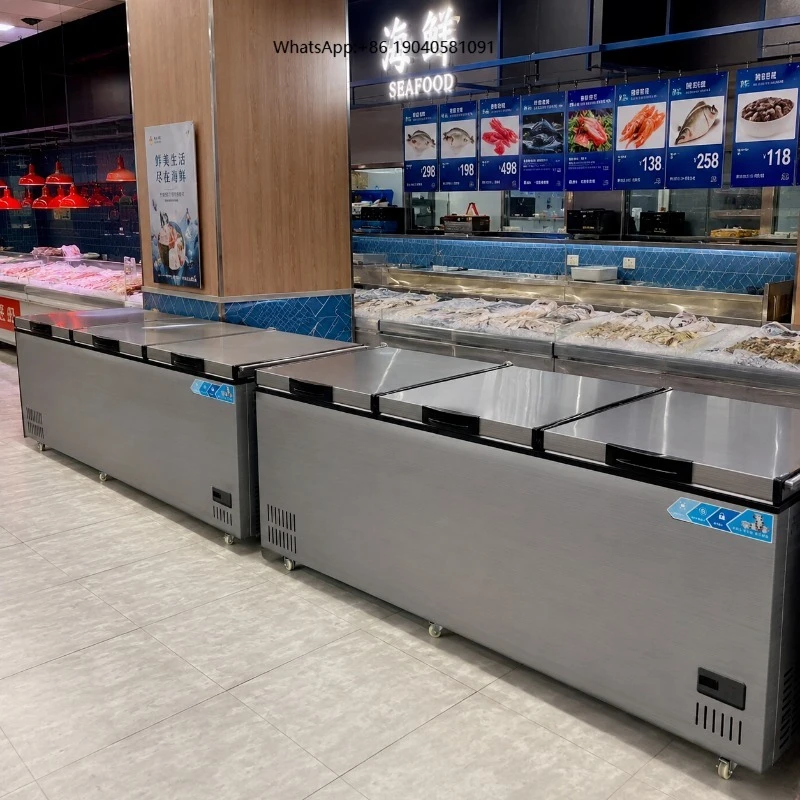 Horizontal Refrigerator 1280L Deep Freezer Commercial Stainless Steel Door Direct Cooling Digital Control R290 Wholesale