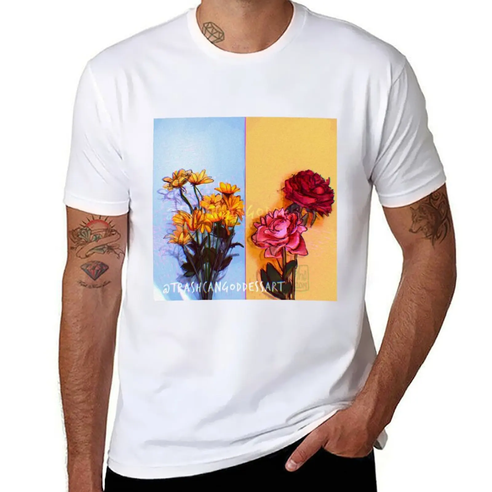 

t tone high man prints with cotton T-Shirt shirt quality two shirts flowers t