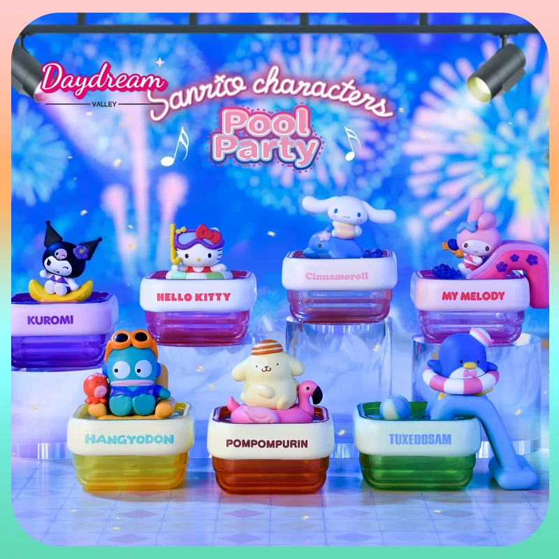 Оригинальные персонажи Sanrio, вечеринка у бассейна, серия, слепая коробка, Cinnamoroll Kuromi, фигурка, украшение, милые украшения с героями мультфильмов, подарок