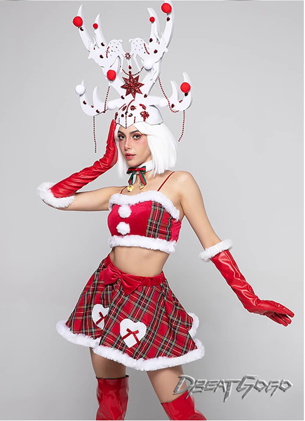 Christmas 2023 Gogo Performance Dress Cute Deer Little Deer Horn Headwear Set DS Women's Set Bar New Clothing