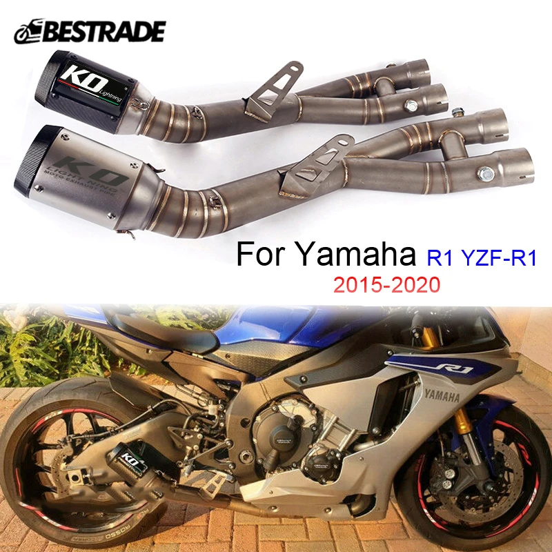

Motorcycle Exhaust System For Yamaha R1 YZF-R1 MT10 2015-2022 Mid Link Pipe Connect Slip 60.5mm Mufflers Carbon Fiber /Stainless
