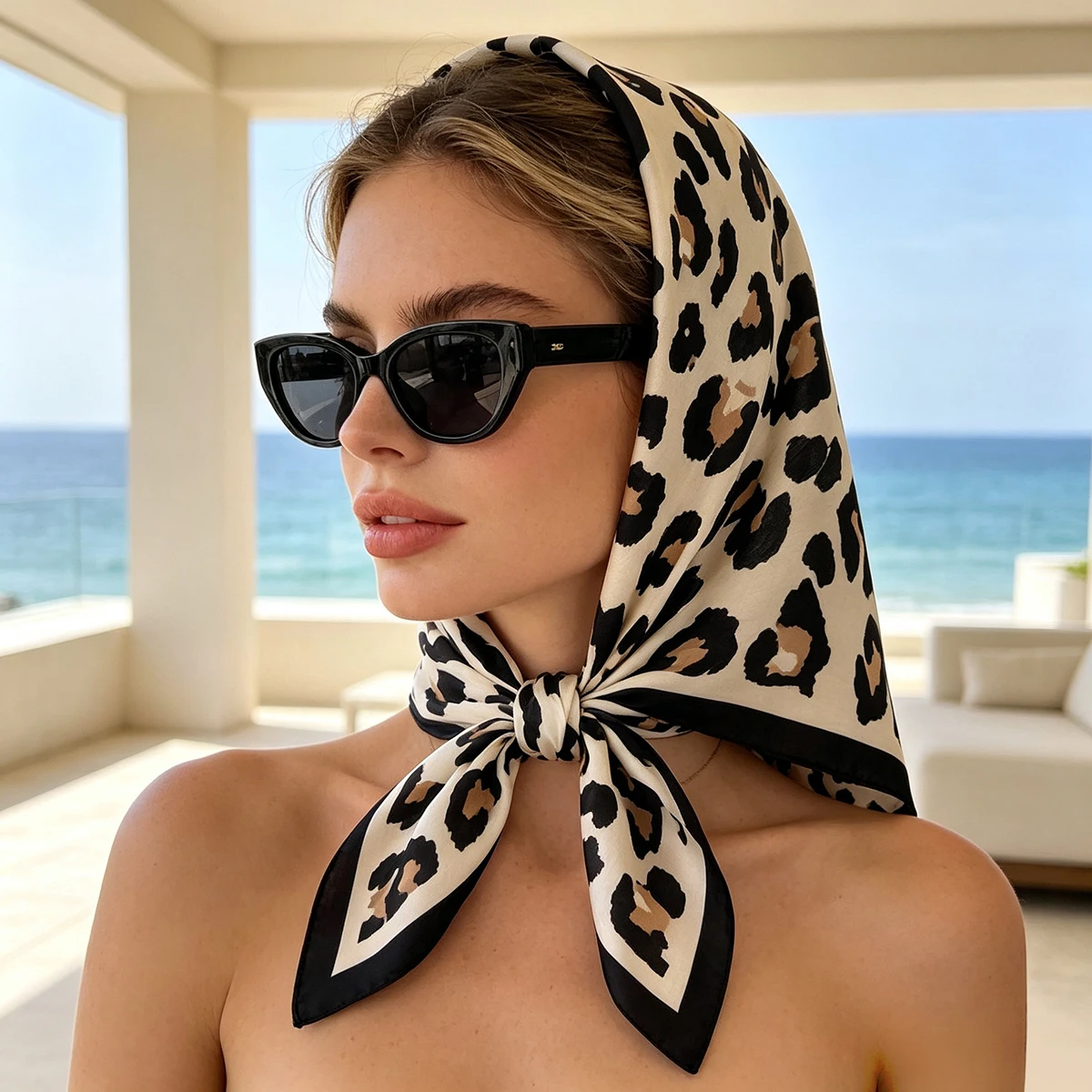 2026 New Leopard Print Thin Warm and Versatile Temperament Neck Protection Temperament Headkerchief Shawl Wrap Hijab Echarpe