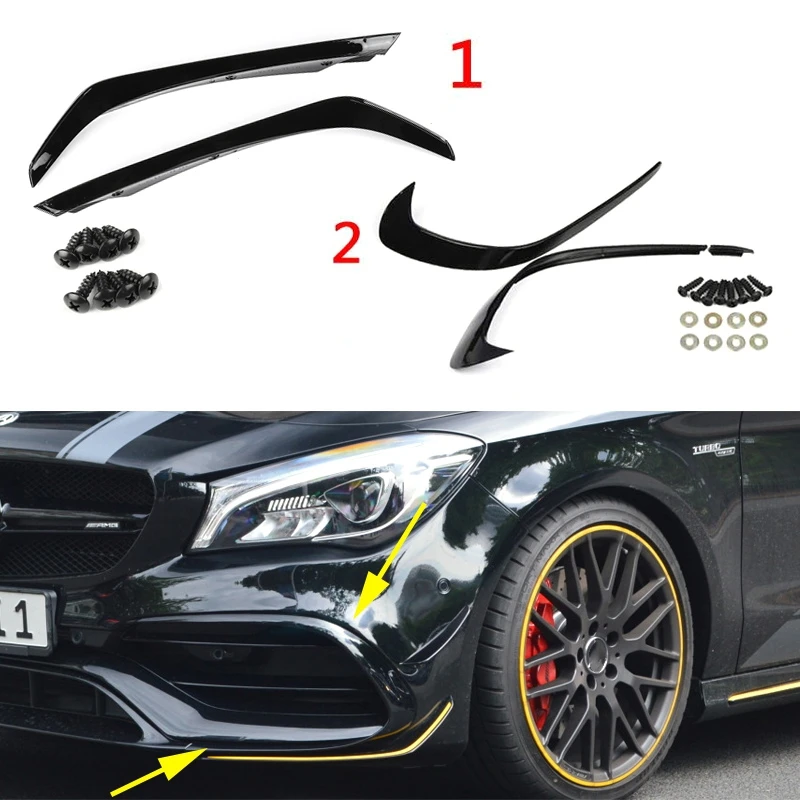 6PCS Front Bumper Under Splitter Spoiler Canards Air Knife for Benz a Class W176 A180 A200 A220 A250 AMG A45 2016-2018