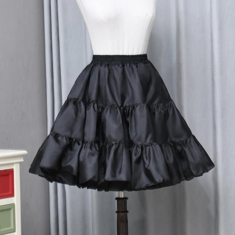 Eleganter Petticoat-Rock, Vintage-Tutu, Krinoline-Faltenrock, Unterrock im Lolita-Stil, Schwarz, 2-lagiger Tüll, einlagiges Futter – Detail 2