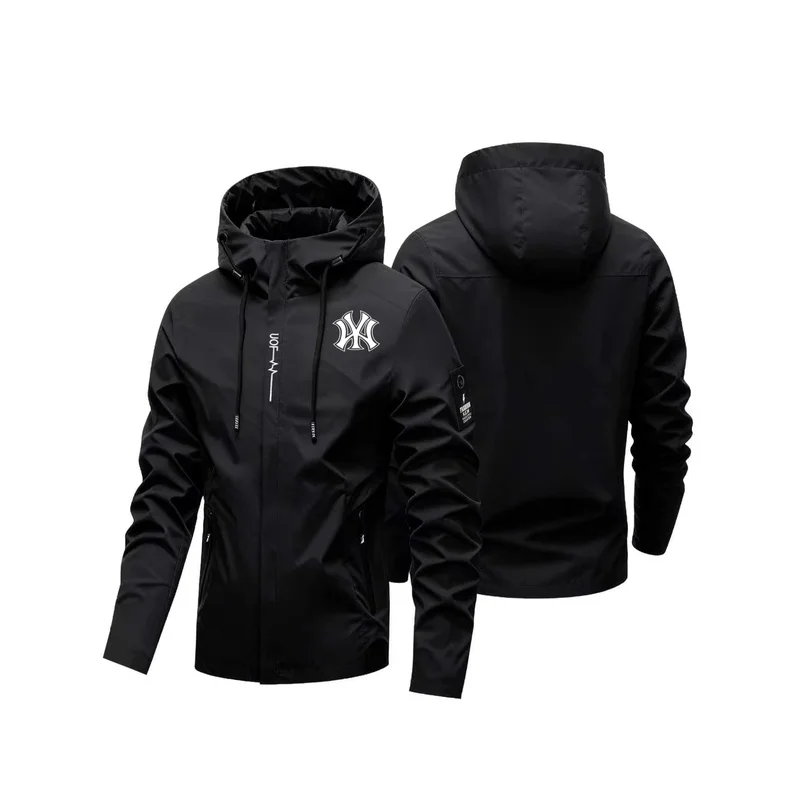 2026 New Men Hooded Jacket Windproof Waterproof Sport Coat, Male Casual Zipper Outerwear, Outdoor Camping Hiking Windbreaker