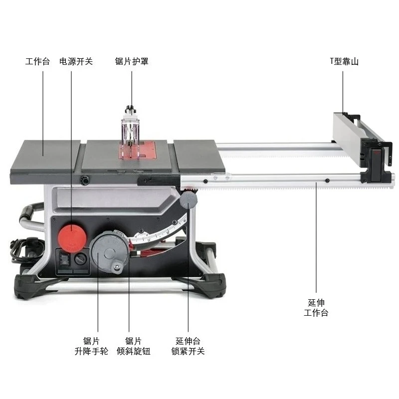Compact 10 Inch Table Saw High Accuracy Woodworking with Safety Guard for Home Workshop